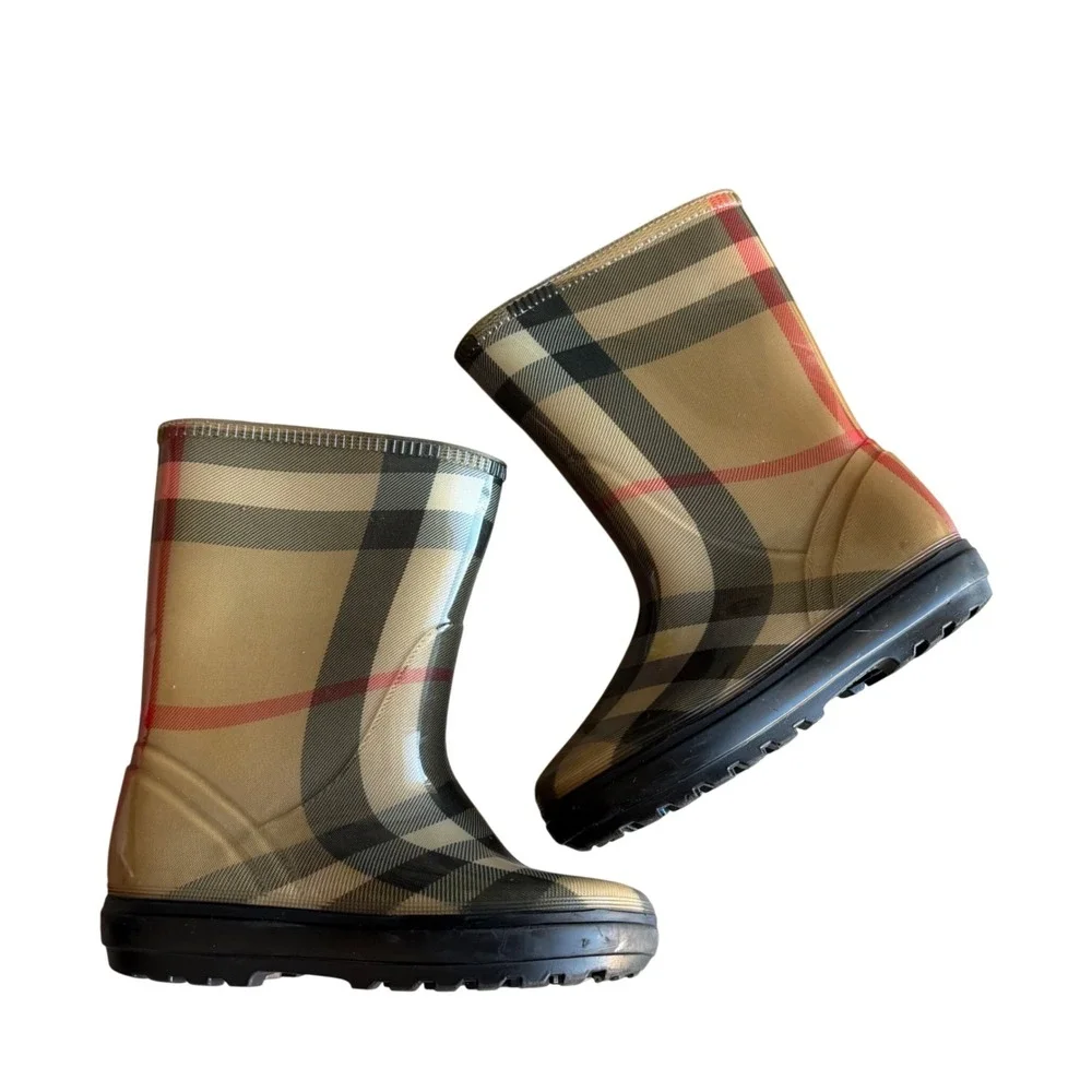 Burberry Kids Haymarket Check Rain Boots Beige Made in Italy EU 29/30 US 11/12